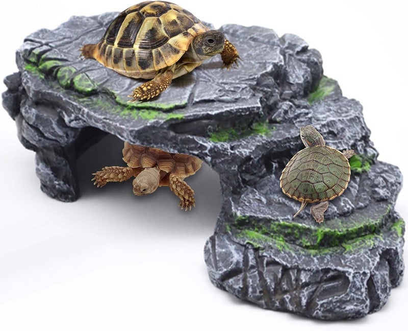 Moonorange Turtle Basking Platform Turtle Tank Decoration for Aquariums & Terrarium, Turtle, Lizard, Reptile Habitat Hideout (Black) - Image 1